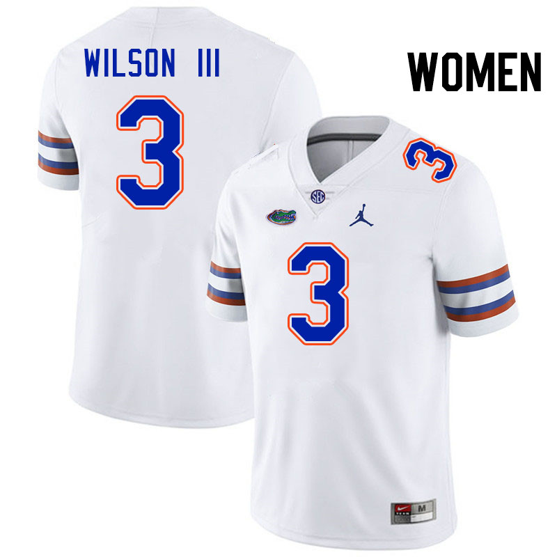 Women #3 Eugene Wilson III Florida Gators College Football Jerseys Stitched-White